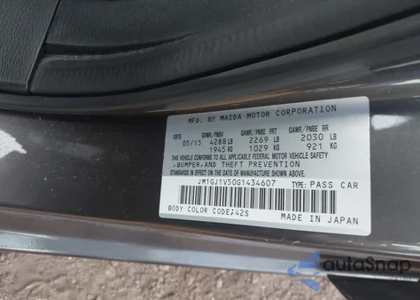 2016 Mazda Mazda6 I Touring from USA, damaged, VIN JM1GJ1V50G1434607